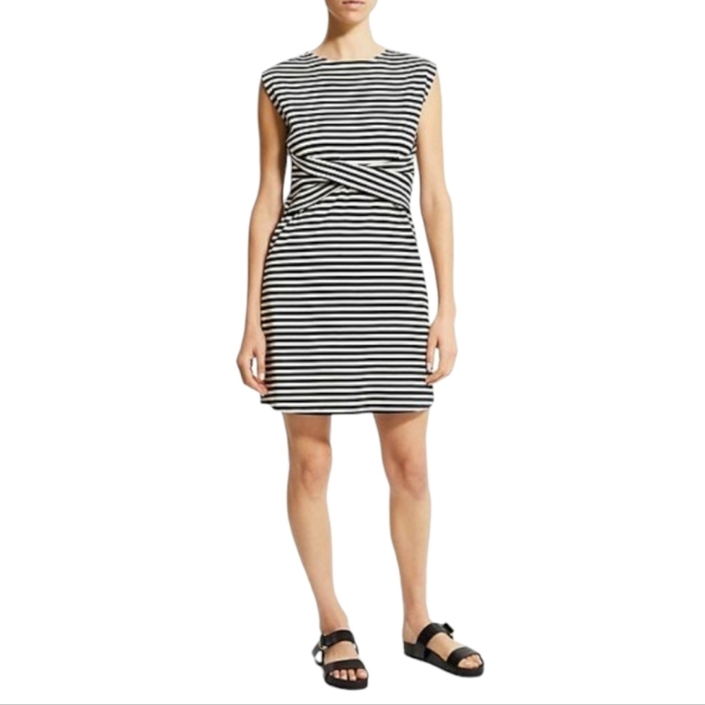 Theory Twist Front‎ Striped Sleeveless Cotton Dress Size Medium